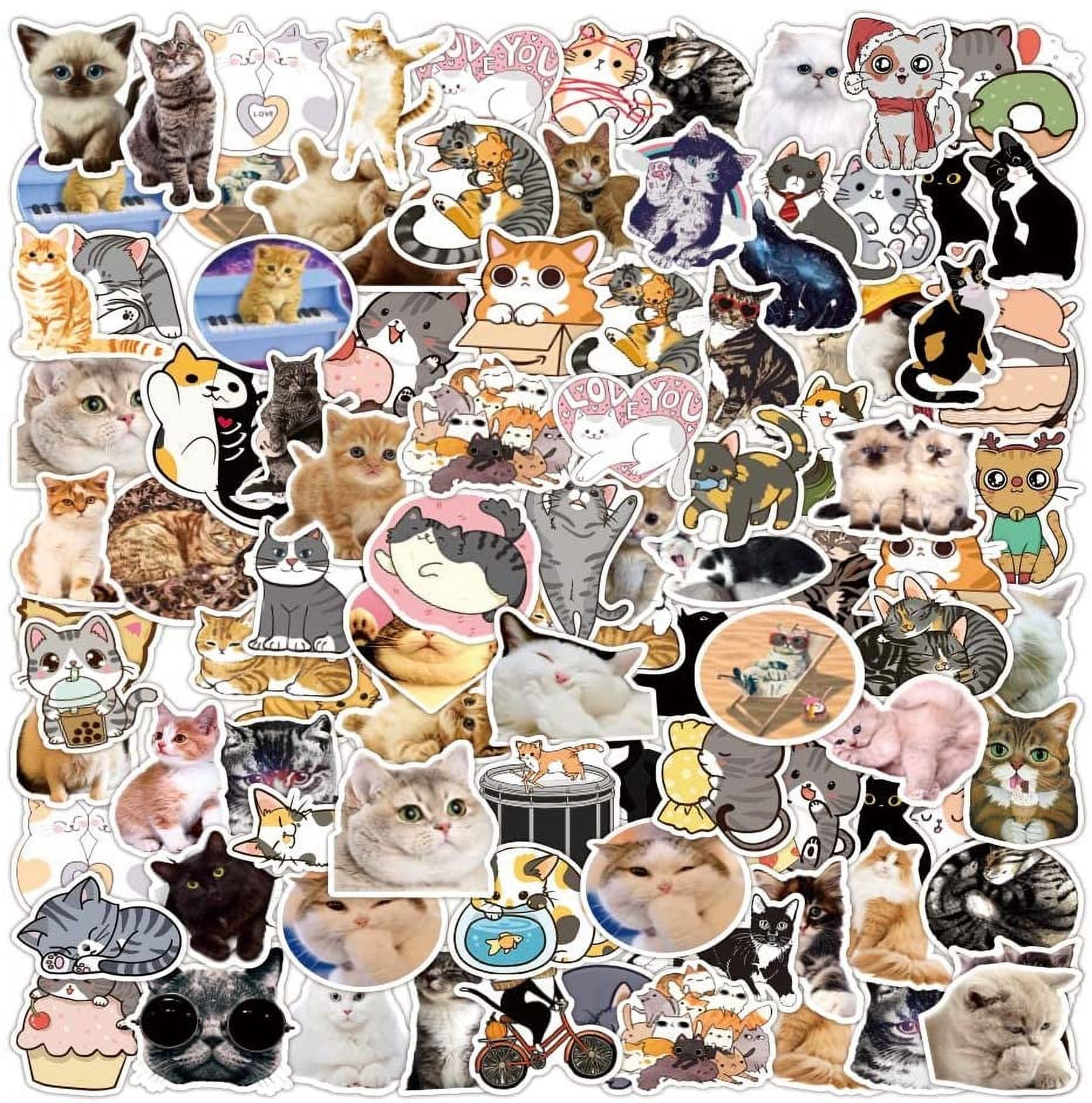 AURORA TRADE 100pcs Cute Cat Stickers for Water Bottle,Vinyl Waterproof Stickers  Decals Laptop Scrapbook Bicycle Ipad Phone, Cat Gifts Merchandise Stuff  Things 